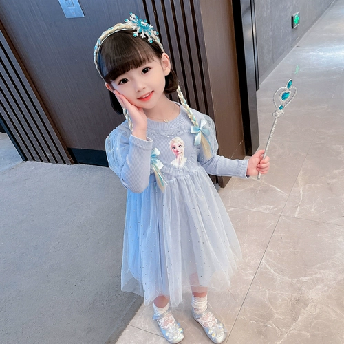Трикотажный наряд маленькой принцессы для девочек, платье, демисезонная юбка, «Холодное сердце», подарок на день рождения