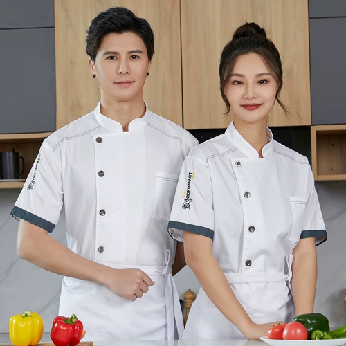 Костюм шеф -повара отеля мужчина с коротким рукавами, дышащая одежда шеф -повара Западный ресторан, кухонная одежда, рабочая одежда, рабочая одежда, женская длинные рукава