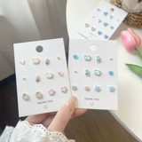 Серьги, милый маленький комплект из жемчуга, серебро 925 пробы, с медвежатами, в цветочек, простой и элегантный дизайн