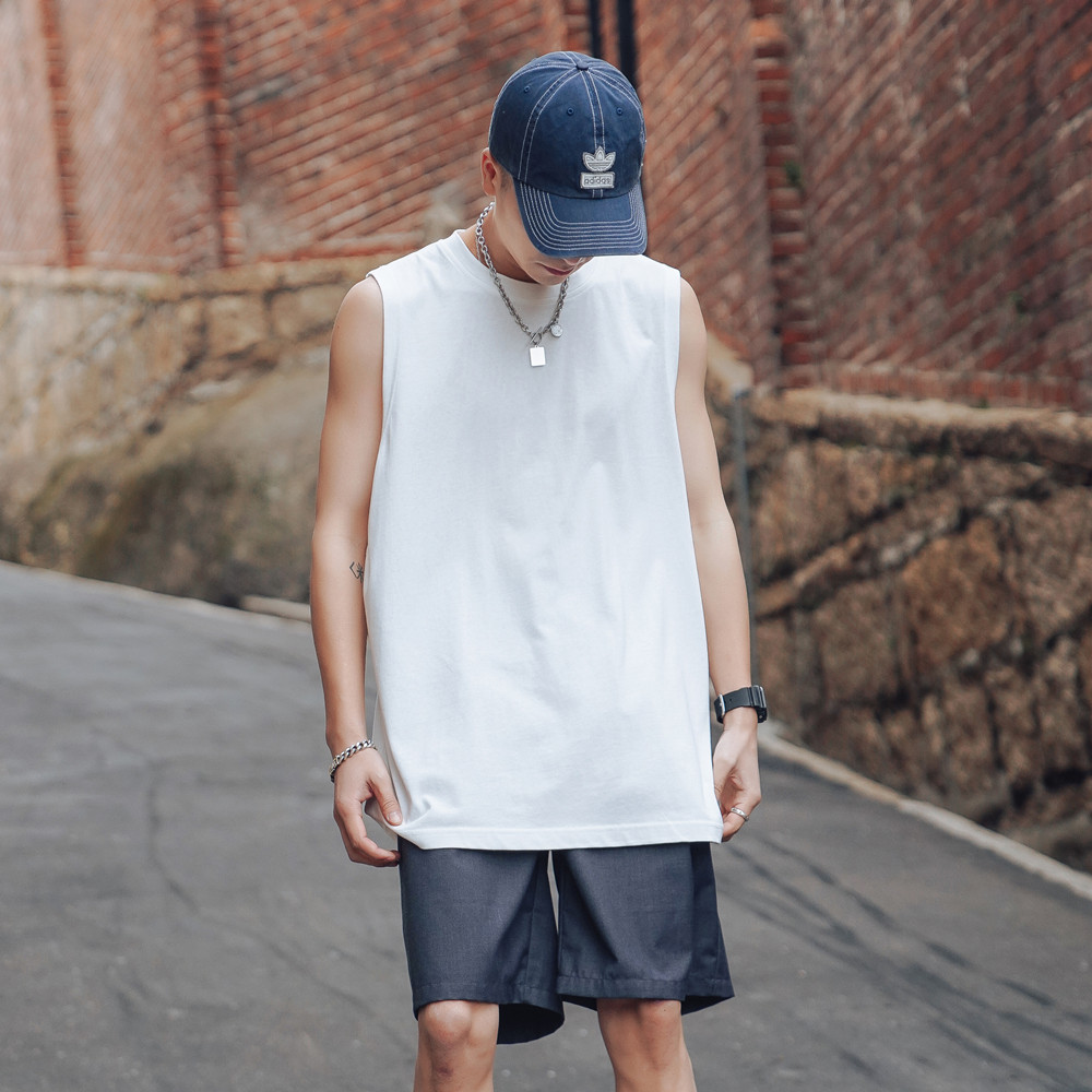 Summer simple and versatile sleeveless T-shirt men's Korean fashion loose sports jacket couple solid color bottomed vest