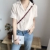 Mùa hè mới của phụ nữ phiên bản Hàn Quốc của bộ đồ thoải mái khí chất hoang dã sang trọng cổ áo sơ mi voan tay ngắn