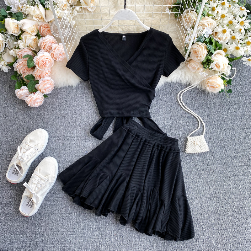 Blackchic Age reduction Show thin suit 2020 new pattern female summer have cash less than that is registered in the accounts Bandage jacket Versatile Half body skirt Two piece set