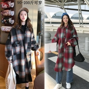 Mùa thu đông 2018 mới của phụ nữ Phiên bản Hàn Quốc của phần dài của áo khoác len kẻ sọc rộng rãi áo khoác len gió Hepburn phổ biến - Áo khoác dài