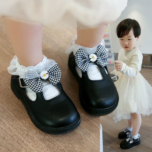 Нескользящая универсальная детская обувь для кожаной обуви с бантиком для принцессы, в корейском стиле, мягкая подошва