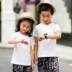 Trẻ em vẽ tay tùy chỉnh bông trống cha mẹ-con mặc áo phông in tay ngắn vẽ áo quảng cáo graffiti bộ pijama cho gia đình 3 người Trang phục dành cho cha mẹ và con