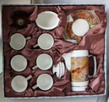 Кофейный чашка итальянского музея жизни с подарочной коробкой с 1 кастрюлем, 6 чашками тарелок королевских птиц британской птицы, костный фарфор