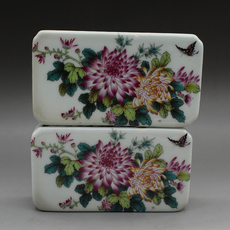 Пресс-папье для бумаги 民国粉彩花蝴镇纸（一对）古玩瓷器仿古古董摆件做旧