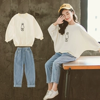 Bộ đồ cho bé gái xuân hè 2019 Thời trang mới của Hàn Quốc Big Boy Áo len thể thao giản dị Quần jean hai mảnh - Quần jean quần bò đẹp cho bé