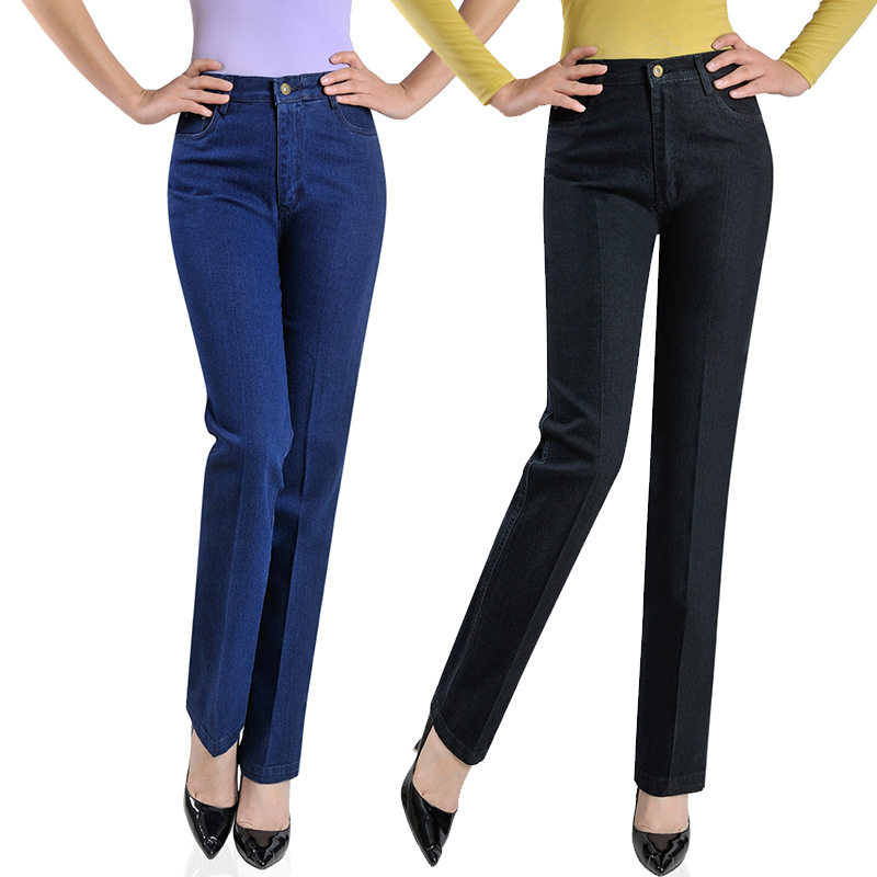 Spring wear: Middle-aged and elderly jeans, women's straight-leg pants, women's denim long pants, high-waisted, large-sized, elastic loose pants for mothers Application Scenario