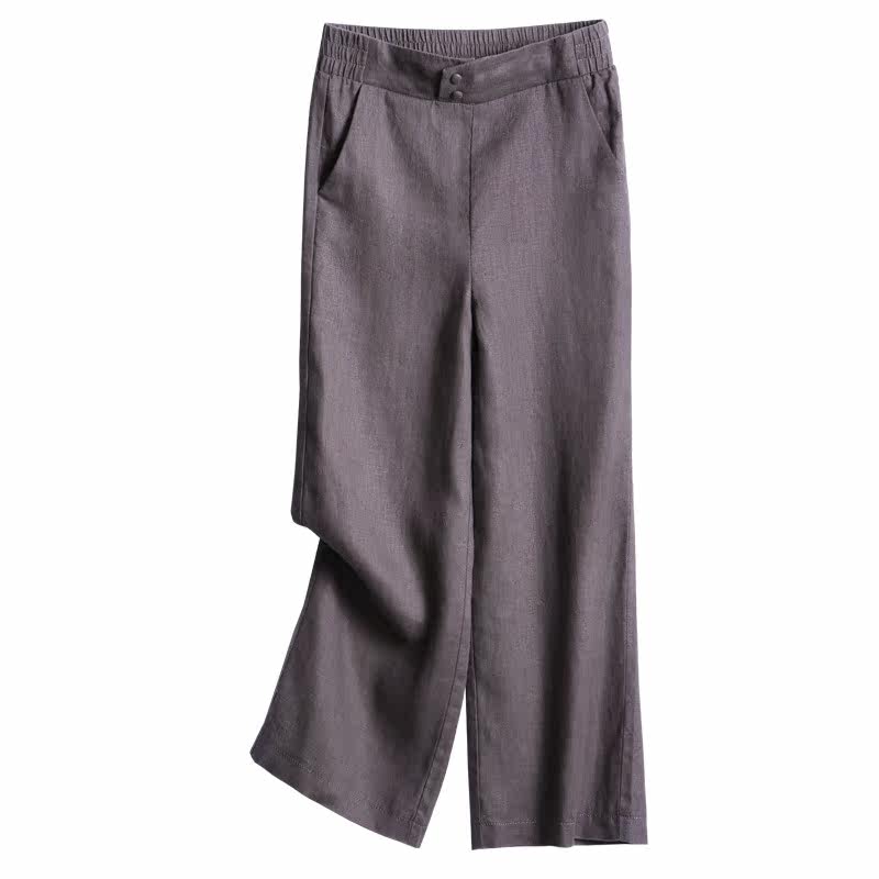 New high-waisted cotton and linen 9-inch women's loose pants, linen wide-leg pants, 9-inch large-sized women's pants. Chubby girls look slim and versatile Item Picture