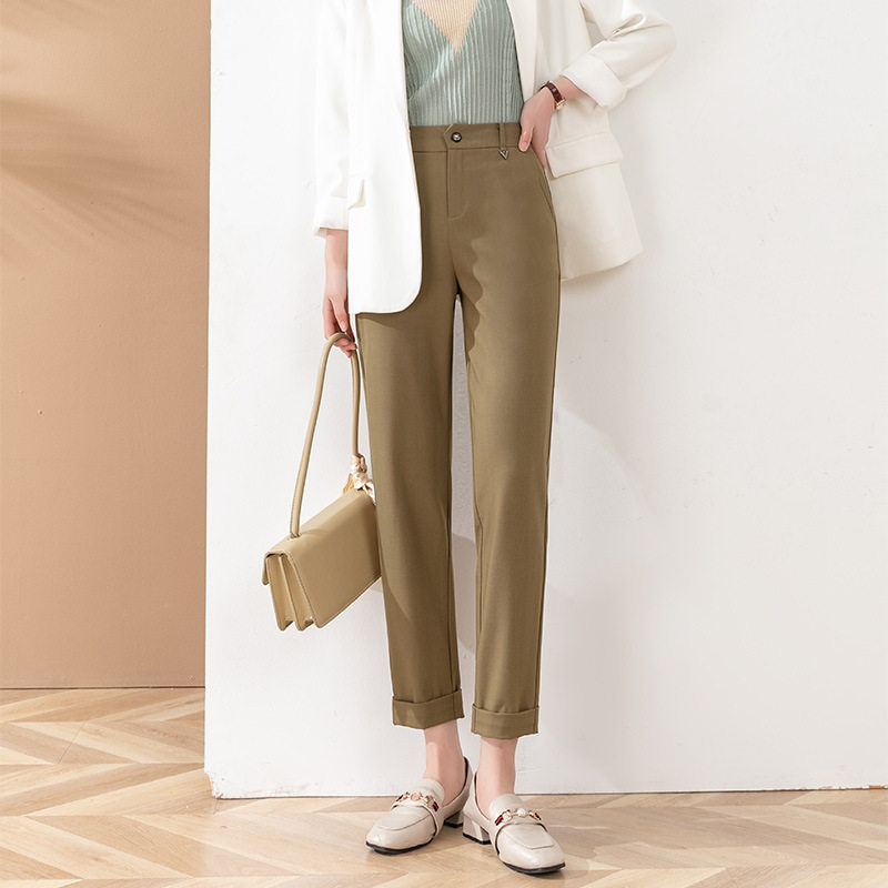 Factory direct sales of spring women's pants, high-waisted casual Harem pants, nine-inch pants, elegant cigarette pants, commuter straight-leg suit pants details Picture