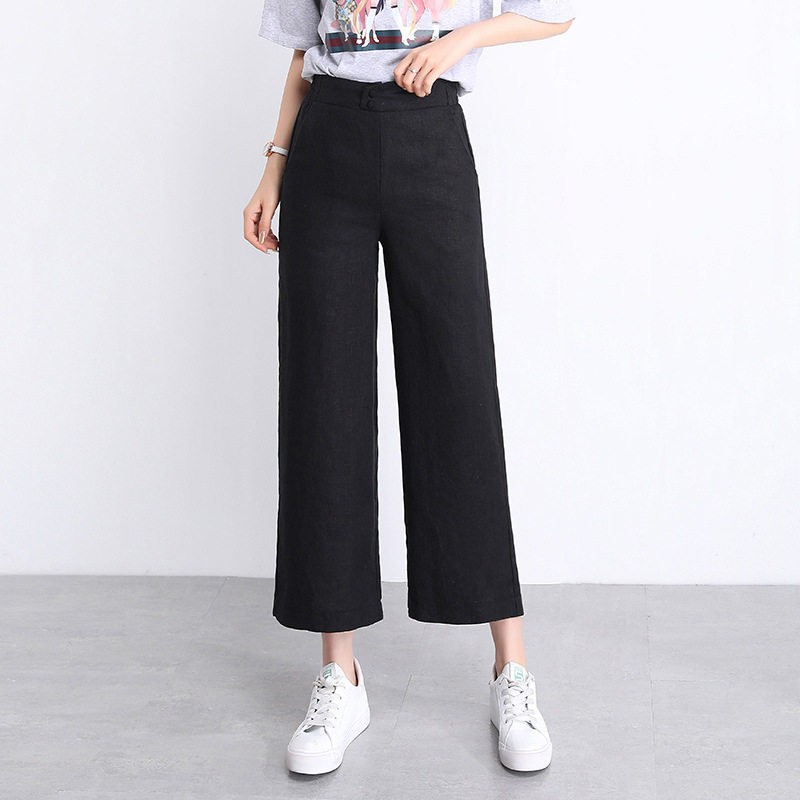 New high-waisted cotton and linen 9-inch women's loose pants, linen wide-leg pants, 9-inch large-sized women's pants. Chubby girls look slim and versatile Specification image