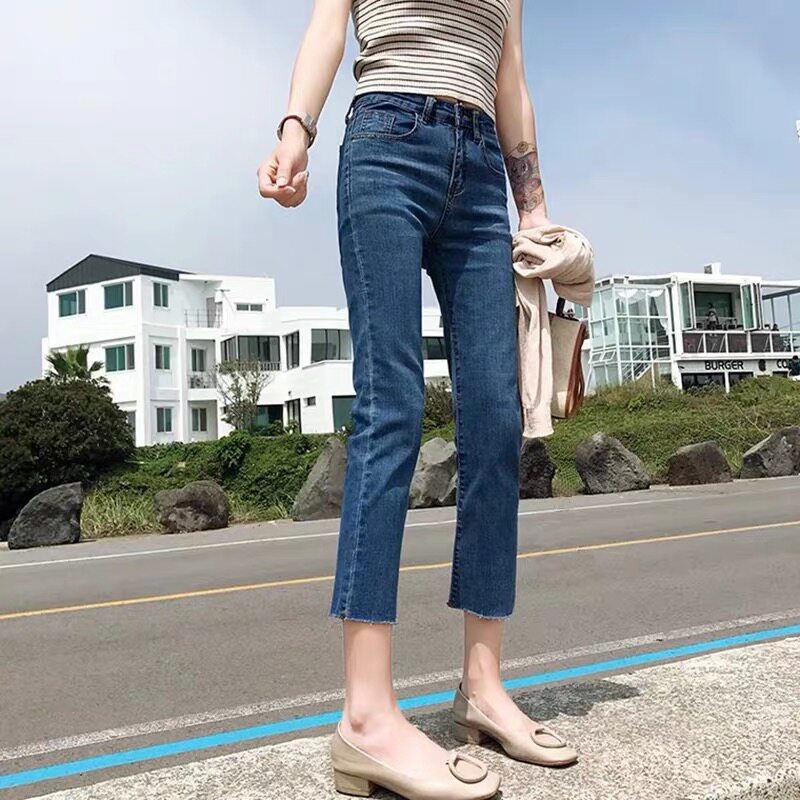 Straight-leg jeans for women in summer 2022, a thin and new style for petite women, eight-nine-inch cigarette tube pants details Picture