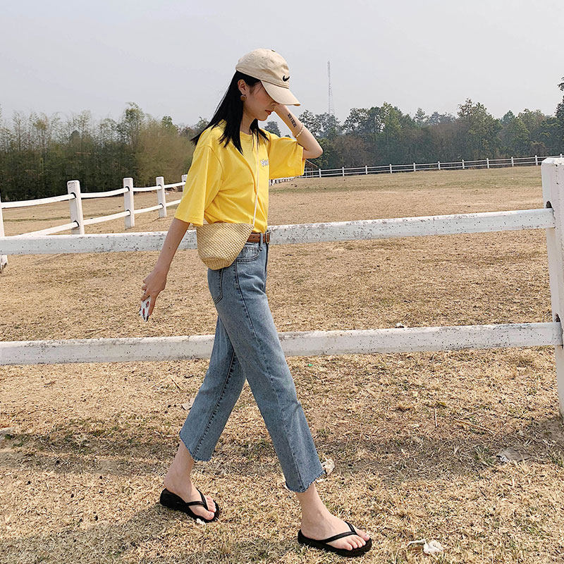 Light-colored high-waisted loose straight-leg jeans for women in the summer of 2022, a new style of slim 8-inch and 9-inch pants for petite women Item Picture
