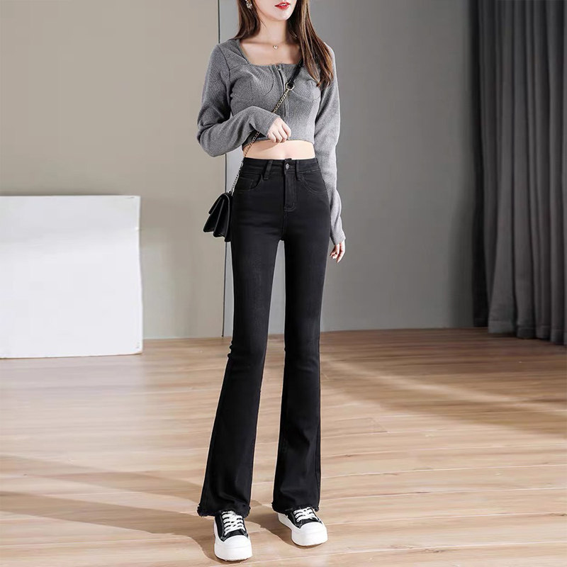 Black slightly flared jeans for women's summer 2022, a new and thin bestseller, high-waisted and slimming flared pants for women Application Scenario