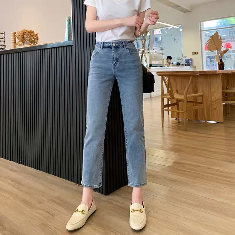 Straight-leg tobacco tube jeans for women 2022 summer, thin, new style, loose and slimming women's 9-inch petite pants