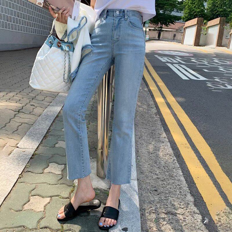 Light blue straight-leg jeans for women's summer 2022, a thin new style of 8-inch and 9-inch pants for petite women Specification image