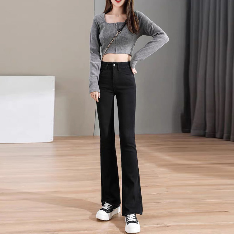 Black slightly flared jeans for women's summer 2022, a new and thin bestseller, high-waisted and slimming flared pants for women Specification image