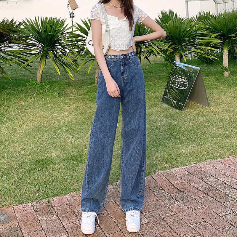 High-waisted loose straight-leg jeans for women's spring/Summer 2022, thin new style, wide-leg floor-length pants with a draping feel Specification image