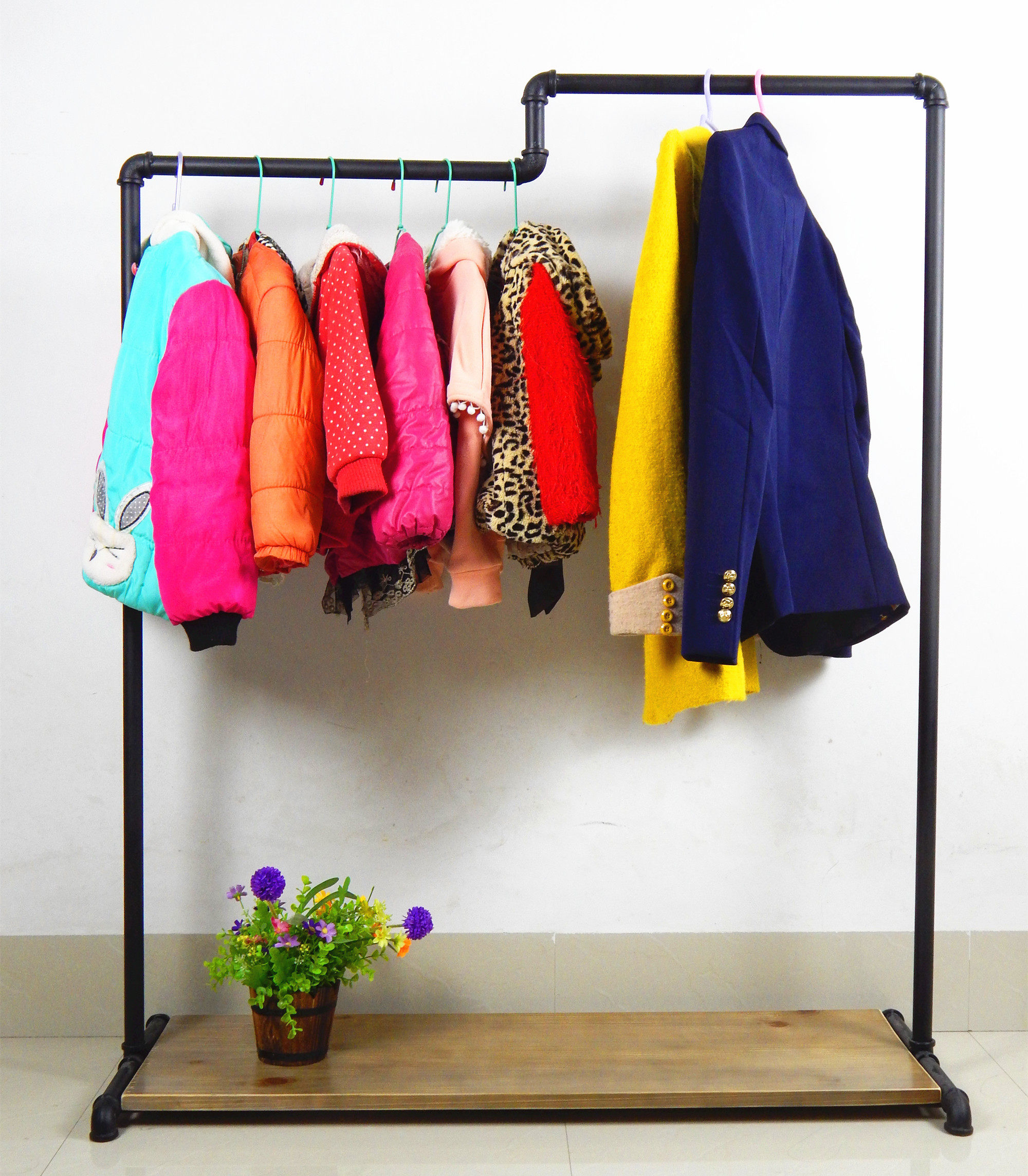 美式乡村实木做旧服装架服装店衣架展示架复古铁艺货架挂衣架落地