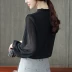 Áo sơ mi voan cổ thu dài tay nữ mùa thu 2018 mới cổ chữ V mỏng cộng với áo nhung phiên bản Hàn Quốc của áo sơ mi tay đèn lồng - Áo sơ mi dài tay