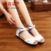 18 mùa hè cũ Bắc Kinh giày vải dép của phụ nữ thoáng khí và thoải mái nông miệng gió quốc gia vải dưới giày của phụ nữ dép cao gót Sandal