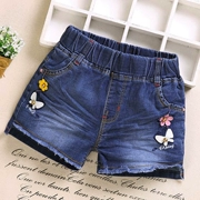 Cô gái quần short denim mặc mùa hè quần jean mỏng trong trẻ em lớn của nước ngoài trẻ em hoang dã của quần nóng thủy triều 3-12 tuổi