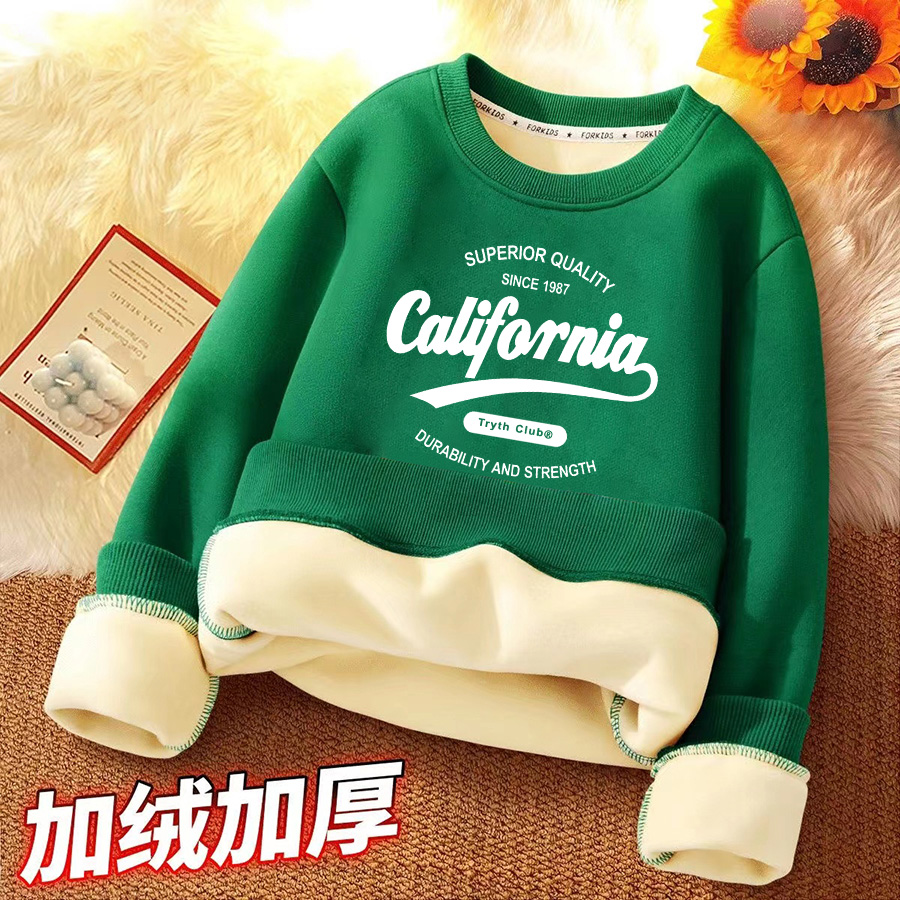 Fleece-lined Thickened Sweater Boys' One-piece Fleece Tire-raising Fleece Pullover Autumn and Winter New Fashionable Warm Children's Clothes