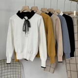 Лонгслив, трикотажный осенний свитер, воротник поло, свободный прямой крой, в корейском стиле