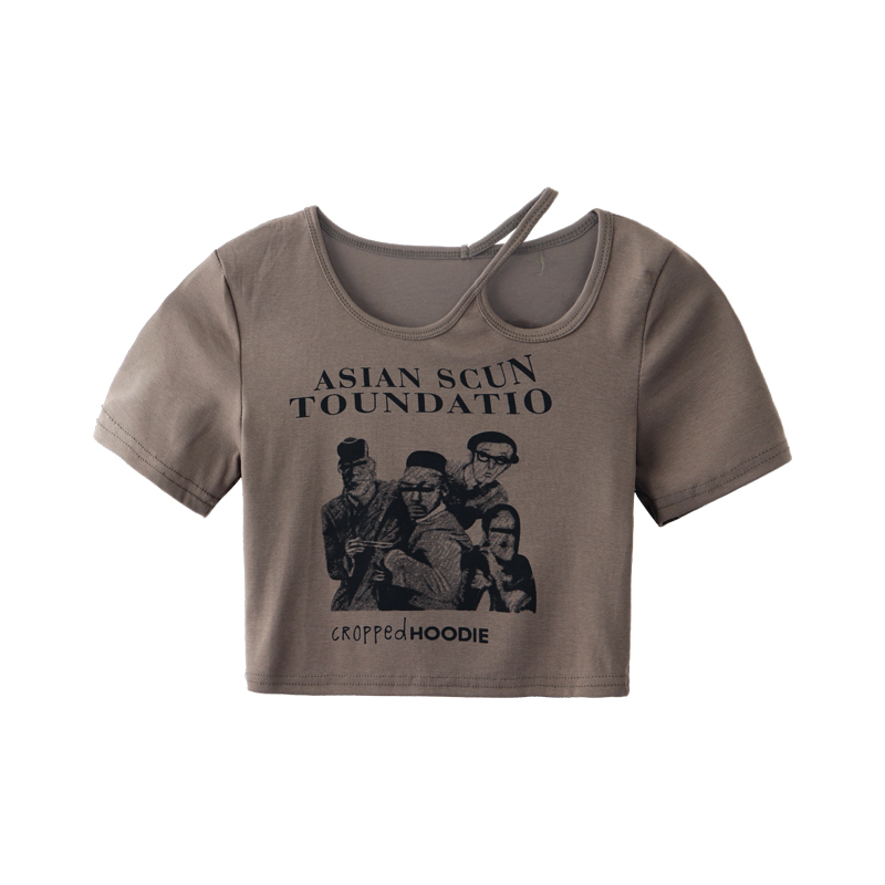 Coffee T-shirthave cash less than that is registered in the accounts Short sleeve T-shirt female 2021 summer new pattern American style Retro Self cultivation Scheming Hollow out hottie ins tide jacket