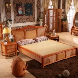 Кровать с твердым древесиной 12 -летняя сплошная кровать с твердым деревом большой кровать в Индонезии Импортированная ротантная лоза Кровать из ротанного кровати ротанное двойное ротанное кровать