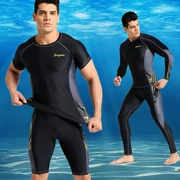Quần bơi nam chống nắng màu đen áo tắm dài tay nửa áo tay dài năm điểm quần bơi phù hợp với quần bơi kỳ nghỉ - Nam bơi đầm