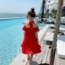 Váy bé gái mùa hè 2019 màu đỏ treo váy bên bờ biển Váy quây voan trong váy trẻ em lớn - Váy Váy