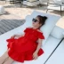 Váy bé gái mùa hè 2019 màu đỏ treo váy bên bờ biển Váy quây voan trong váy trẻ em lớn - Váy Váy