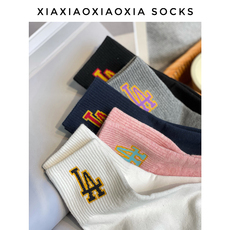 Носки спортивные 【满五双包邮】韩国进口女袜束腰袜口学生袜la中筒运动袜