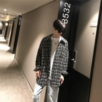 TIM dull 2019 Nhật Bản kẻ sọc dài tay áo sơ mi nam phiên bản Hàn Quốc của áo sơ mi retro theo xu hướng lỏng lẻo - Áo sơ mi đen nam