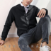 Vertebrate nam thanh niên văn học cổ điển dệt kim áo len áo len màu đen màu xanh mùa thu và áo len mùa đông - Áo len