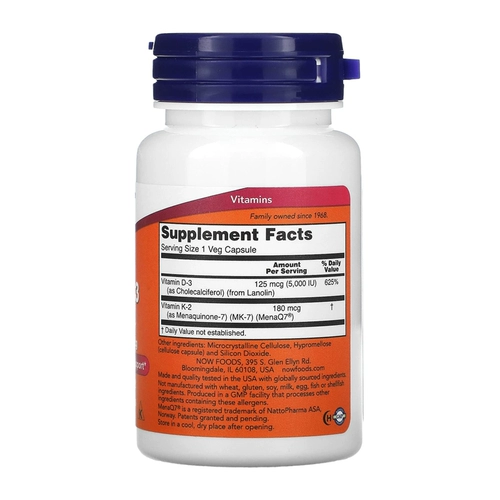Связанный американский Nowao Mega Vitamin D3K2 MK7 5000iu/180mcg Высокий контент издания 60 капсулы
