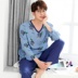 Bộ đồ ngủ cotton mùa xuân và mùa thu Hàn Quốc thoải mái cho nam dài tay Mùa hè dệt bằng vải lụa cotton nhân tạo Bộ đồ hai dây - Pyjama ao phong nam Pyjama