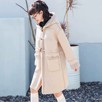 Mùa đông mới 2018 cô gái ngọt ngào Hàn Quốc đã được khóa sừng mỏng trùm đầu áo khoác len lông dài áo kaki nữ