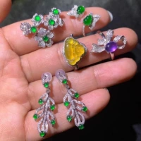 Изумрудные серьги, солнечно-зеленый драгоценный камень для кольца, инкрустация камня, 18 карат