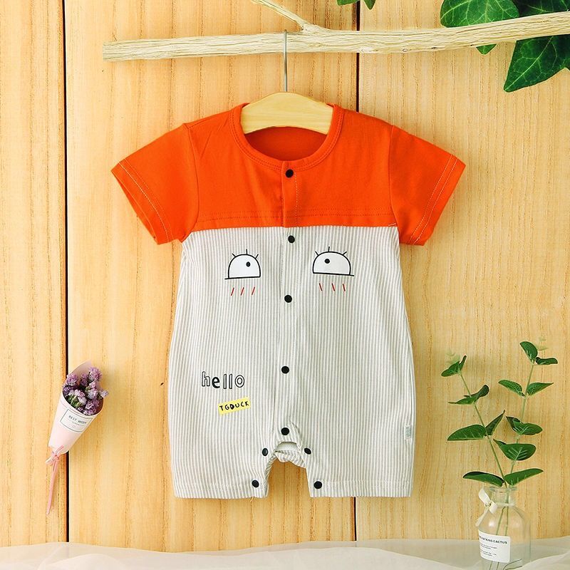 Hello Cloud Short Sleeve [Orange]baby one-piece garment pure cotton summer newborn Long sleeve men and women baby Cartoon Ha Yi spring and autumn child clothes Climbing suit