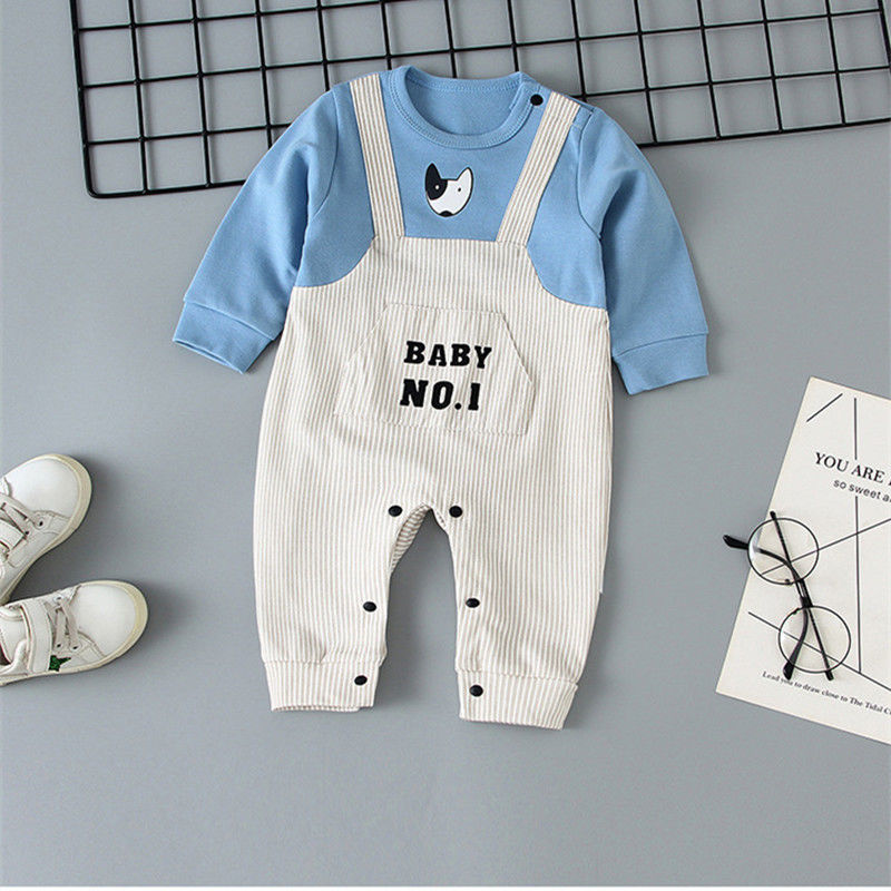 Two Fake Blue Spotted Dogsbaby one-piece garment pure cotton summer newborn Long sleeve men and women baby Cartoon Ha Yi spring and autumn child clothes Climbing suit