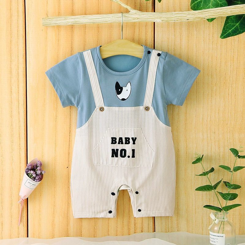 Backpack Dog Short Sleeve [Blue]baby one-piece garment pure cotton summer newborn Long sleeve men and women baby Cartoon Ha Yi spring and autumn child clothes Climbing suit