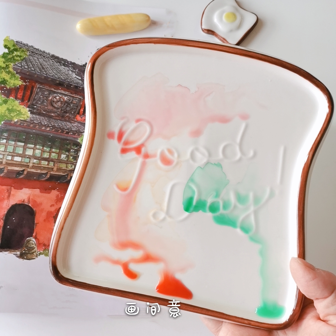 Bread Plate 16 * 17.5 * 1.5CmWatercolor Palette ceramics Oil Painting Traditional Chinese painting Painting pigment white Porcelain rectangle Three grid disc rose Palette