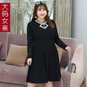 Cộng thêm phân bón XL cho mùa xuân và mùa thu phiên bản mới của Hàn Quốc của chiếc váy kim cương rỗng MM slim Slim Một chiếc váy chữ SQ - A-Line Váy