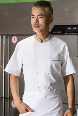 昂纳阿迪达酒店厨师工作服短袖男女纯棉餐饮烘焙师厨房厨师衣服夏