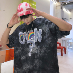 Tie dyed casual top printed half sleeve t-shirt men's fashion Korean cotton short sleeve loose clothes Street fashion brand