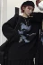 Phụ nữ 2019 mới mùa thu siêu lửa cec in áo sơ mi dài tay kiểu dáng đen kiểu áo phông rộng thùng thình hoang dã - Áo phông áo phông rộng Áo phông
