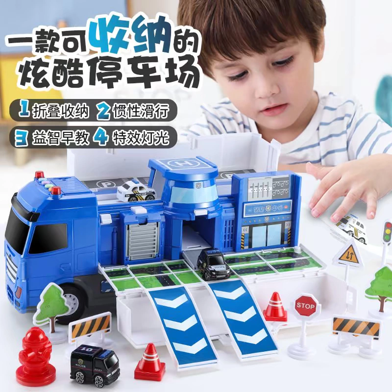 Xe container biến dạng đồ chơi xe hợp kim quán tính các loại bộ mô hình ô tô có thể chứa bé trai bãi đậu xe - Khác